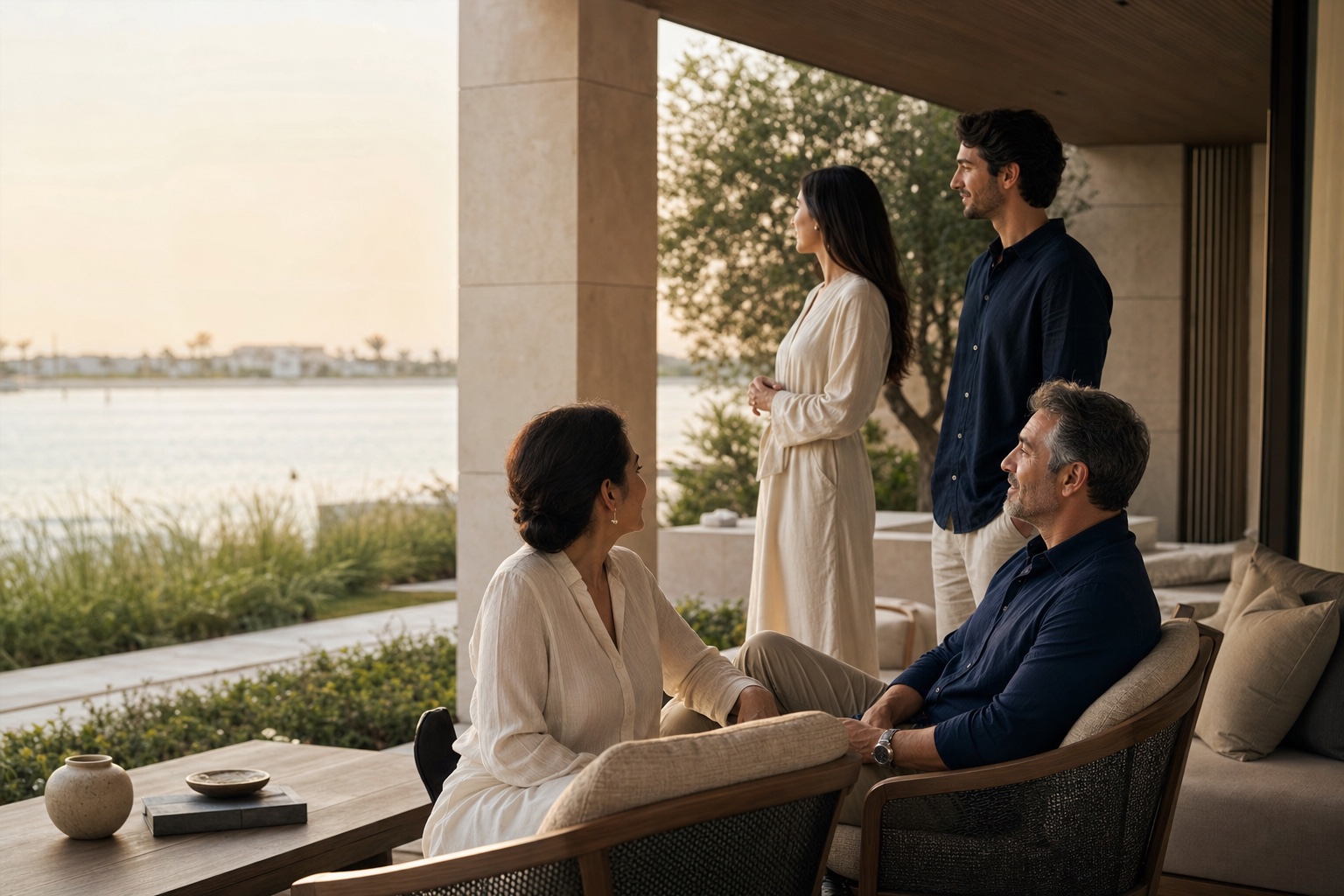 International family together at a private UAE waterfront residence